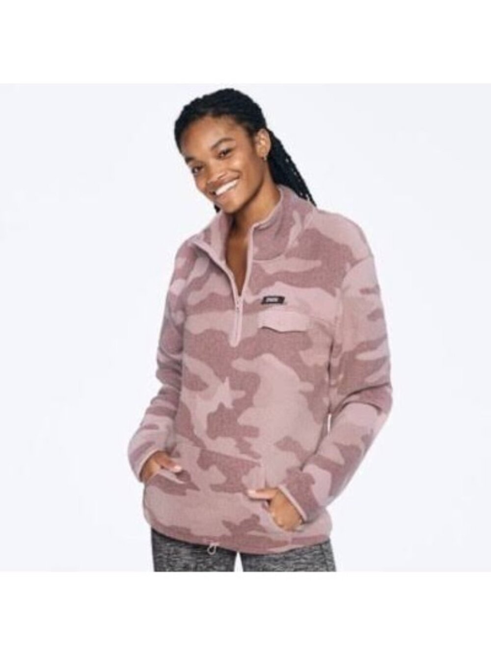 Victoria’s Secret PINK Polar Fleece Half Zip Sweater in Pink Camo Sz XS